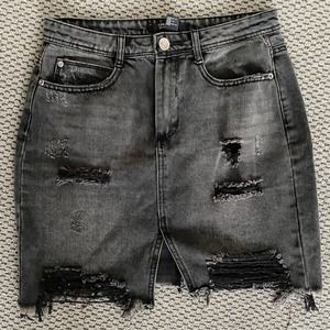 Black High Waist Distressed Black Mini Skirt